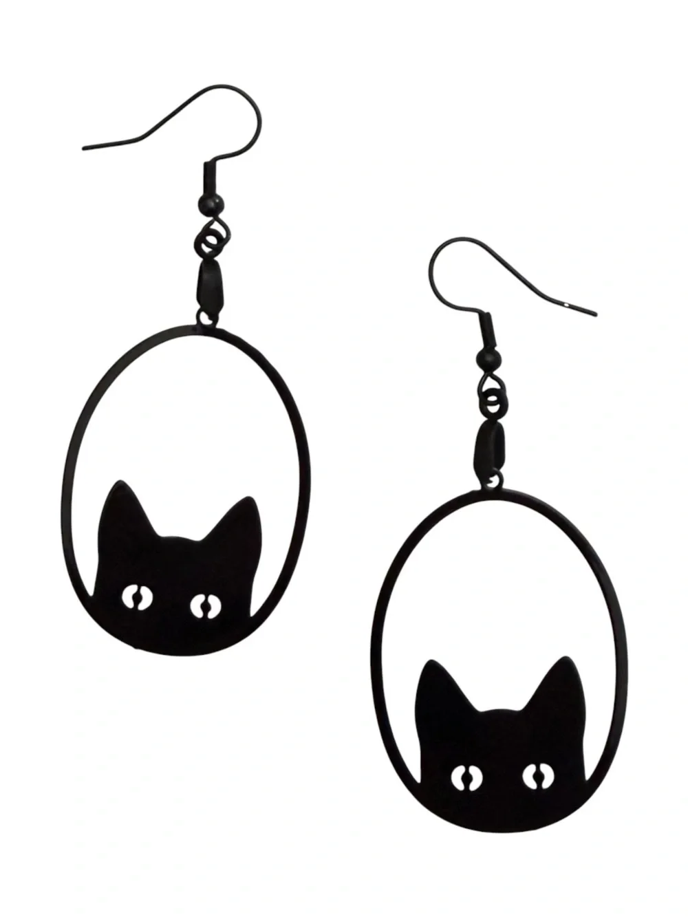 2 for $15 Black Cat Silhouette Hoop Drop Earrings - Playful Women's Jewelry
